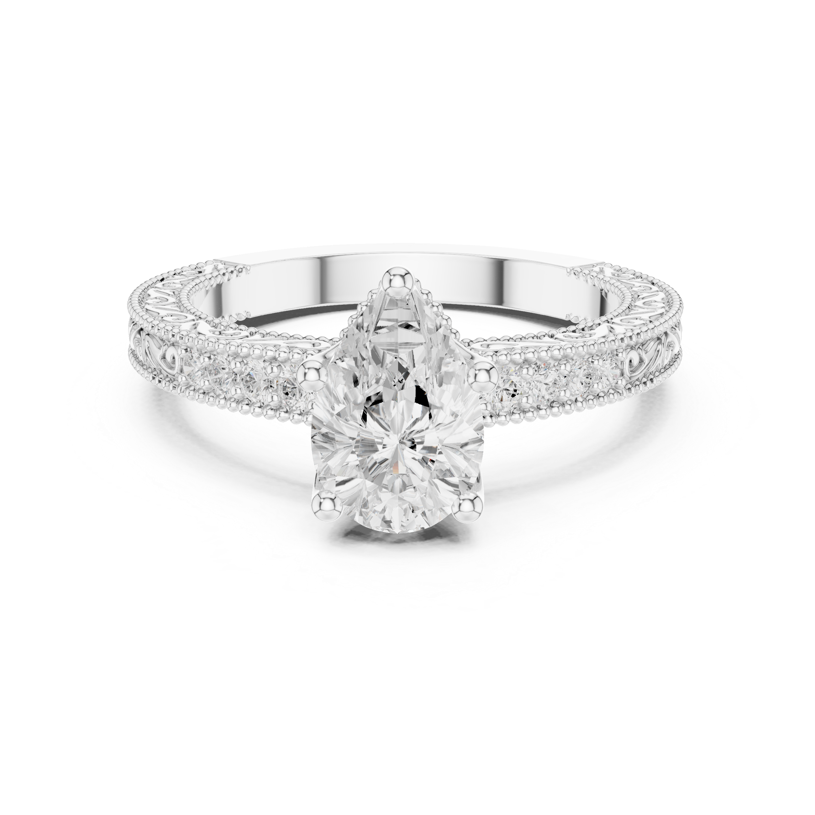 Pear Diamond Lab Grown Diamond Ring with Round Accents