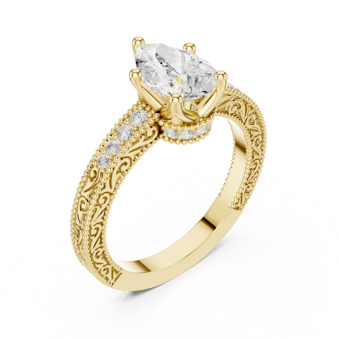 Pear Diamond Lab Grown Diamond Ring with Round Accents