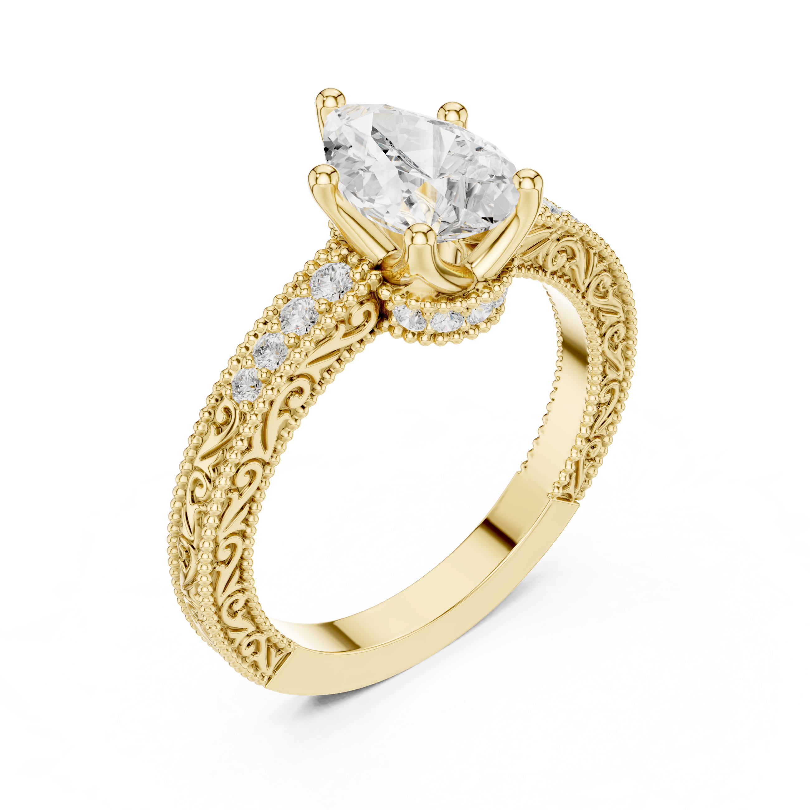 Pear Diamond Lab Grown Diamond Ring with Round Accents