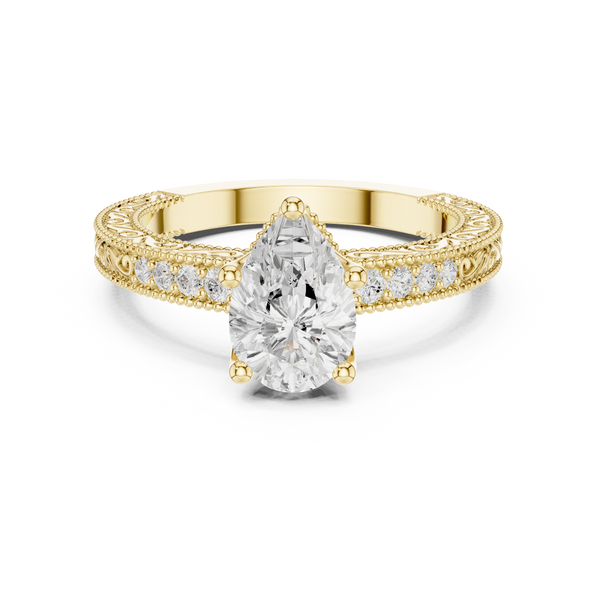 Pear Diamond Lab Grown Diamond Ring with Round Accents