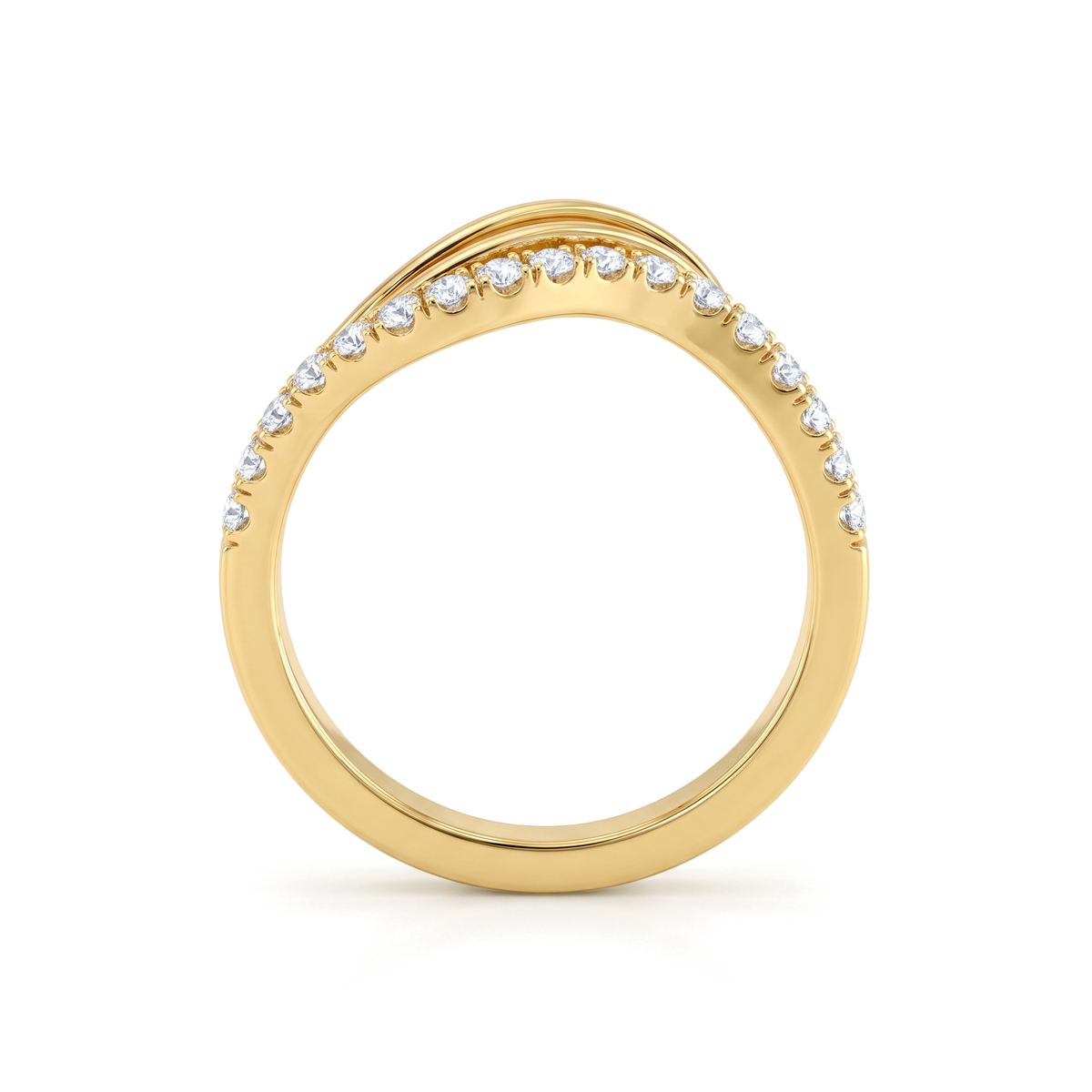Sculptural Wave Pavé Round Diamond Band