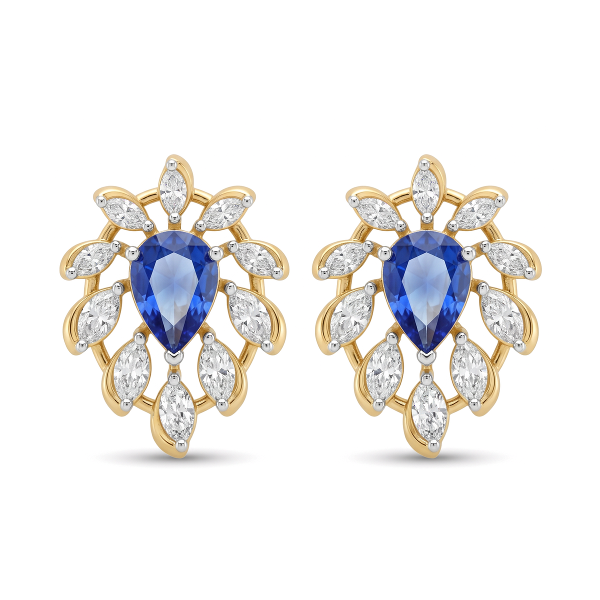 Radiating Floral Halo Pear and Marquise Diamond Stud and Drop Earrings