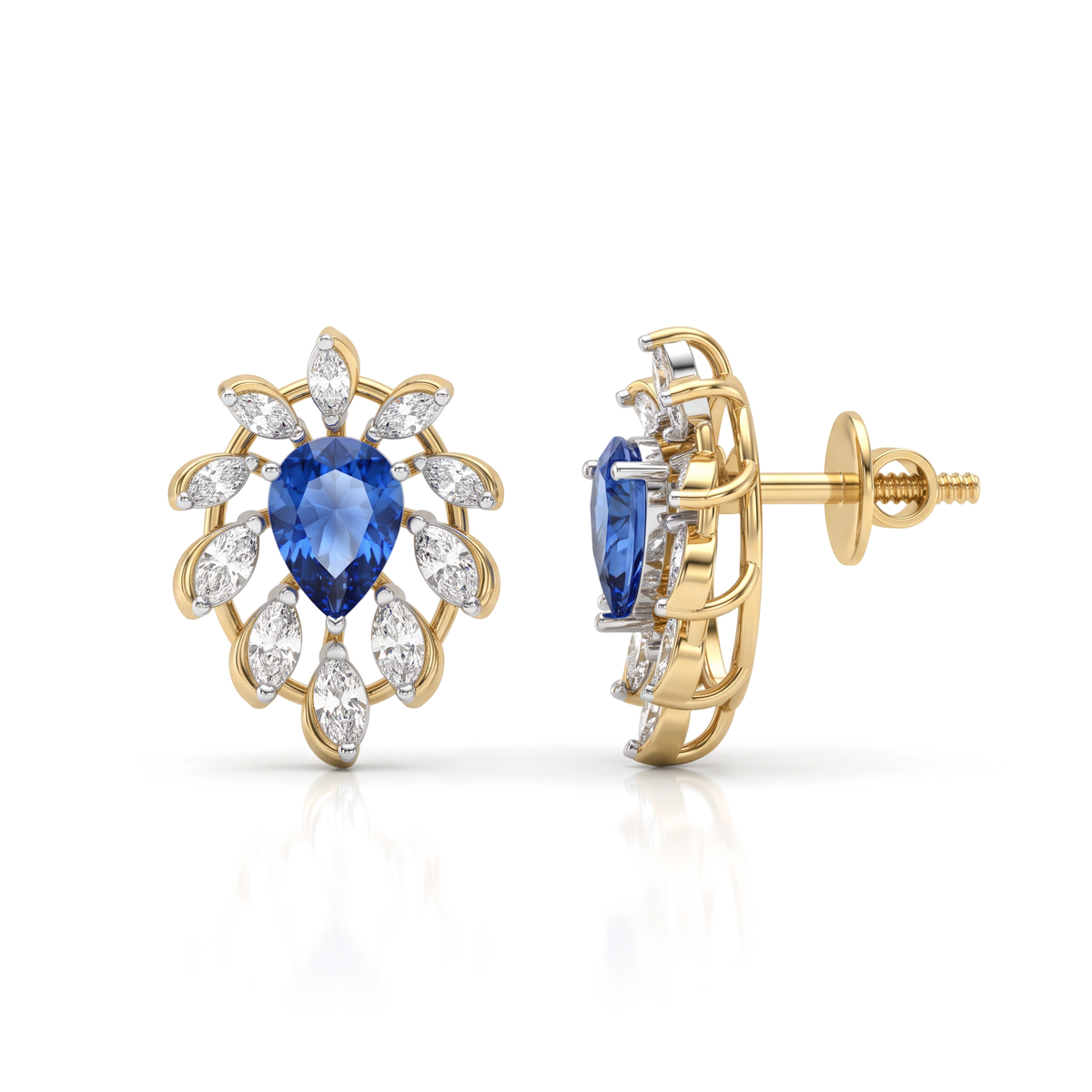 Radiating Floral Halo Pear and Marquise Diamond Stud and Drop Earrings