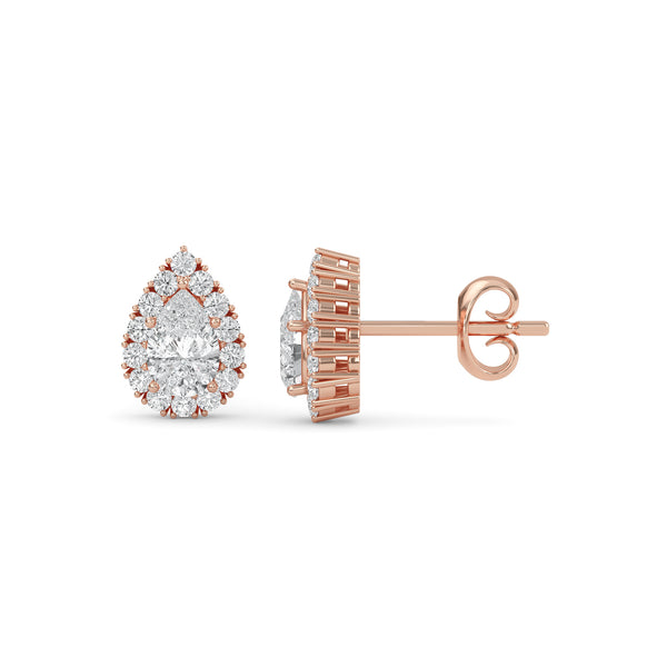 Dazzling Pear Halo Diamond Stud Earrings