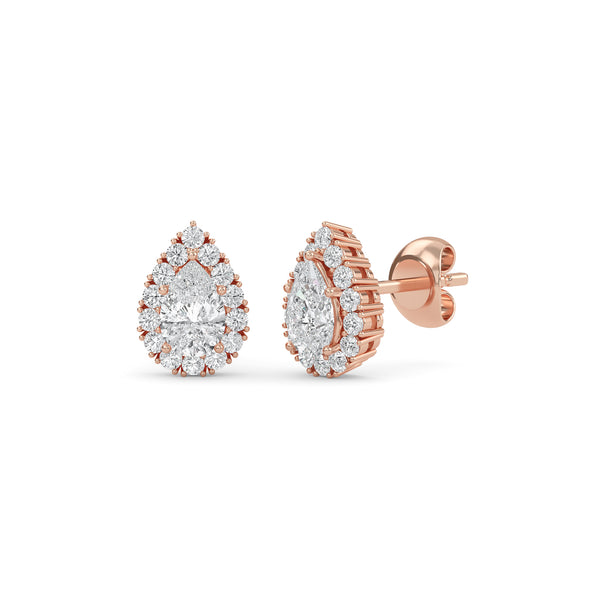 Dazzling Pear Halo Diamond Stud Earrings
