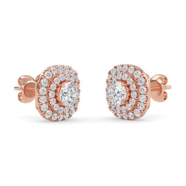 Sparkling Gold Halo Diamond Stud Earrings