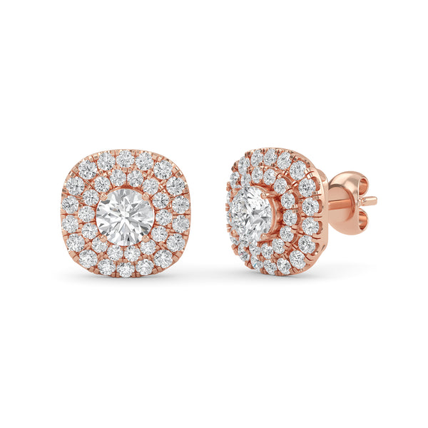 Sparkling Gold Halo Diamond Stud Earrings