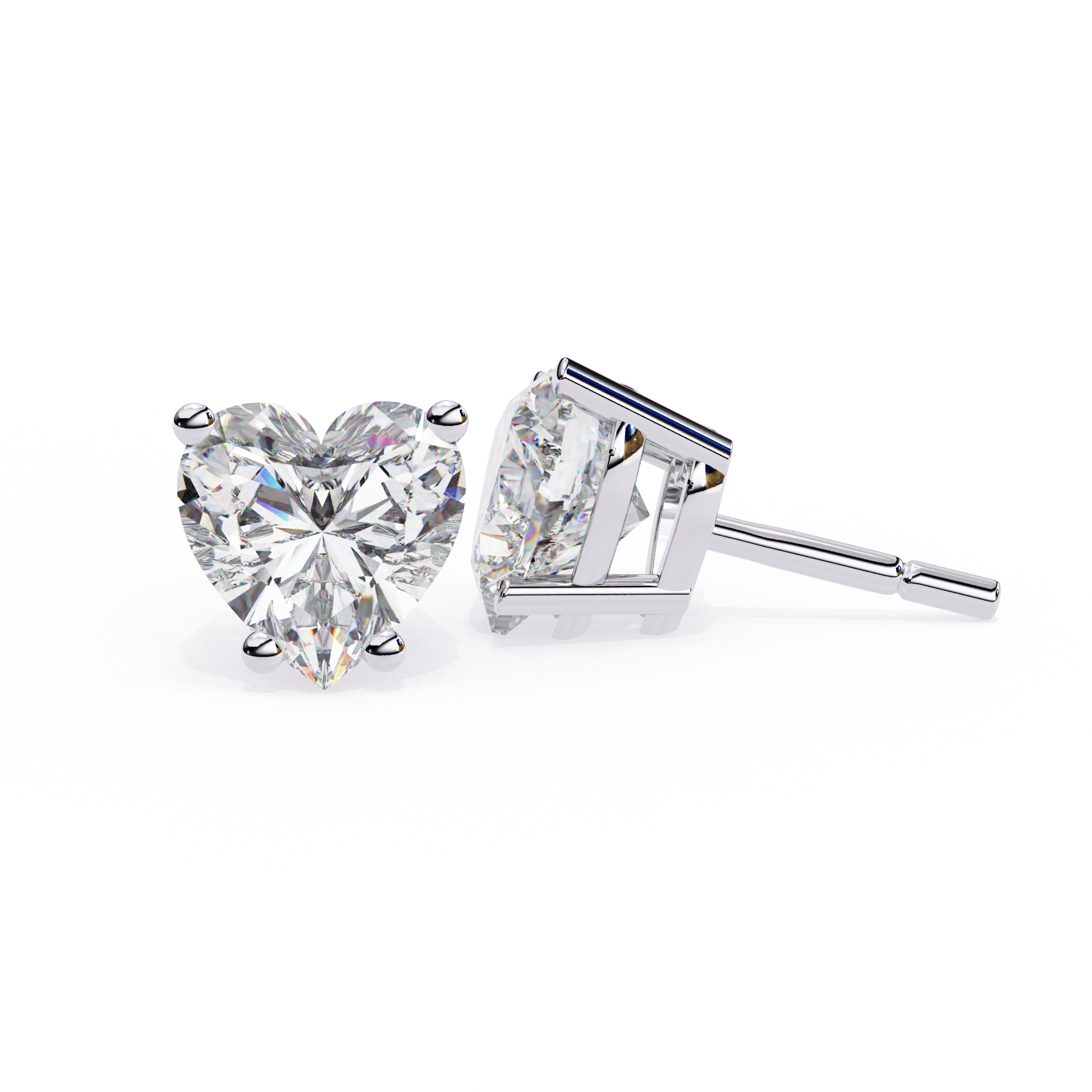Four-Prong Heart Cut Diamond Stud Earrings