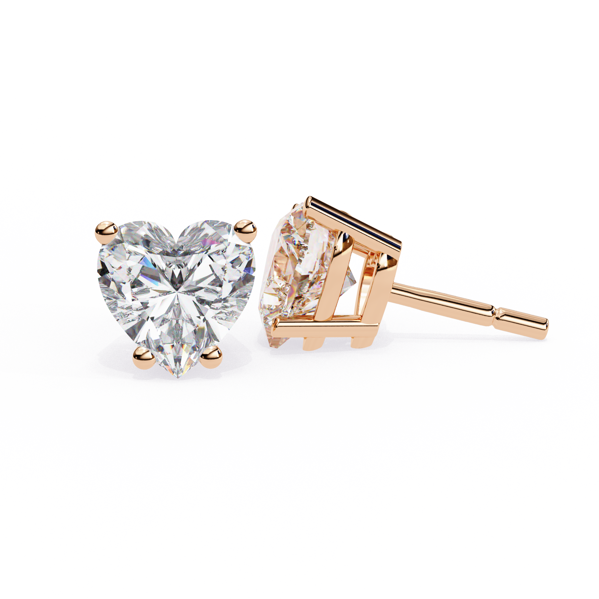 Four-Prong Heart Cut Diamond Stud Earrings