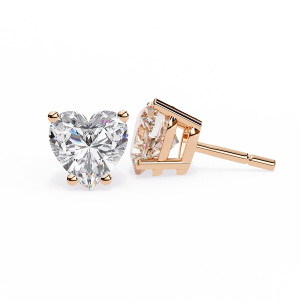 Four-Prong Heart Cut Diamond Stud Earrings