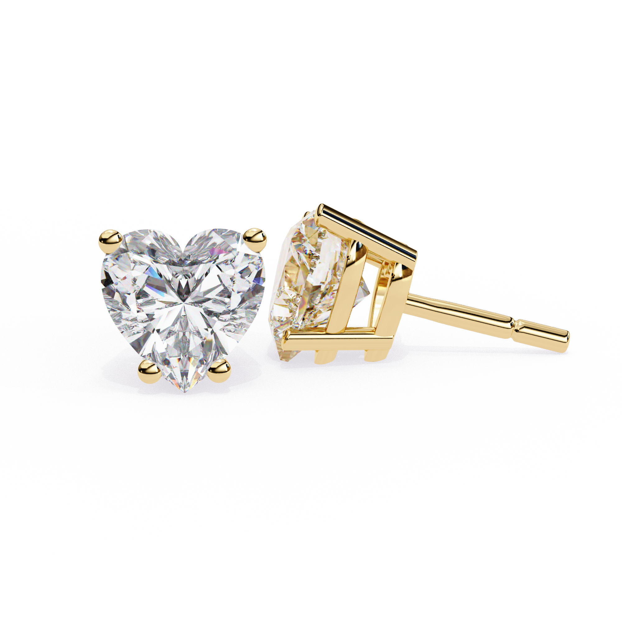 Four-Prong Heart Cut Diamond Stud Earrings