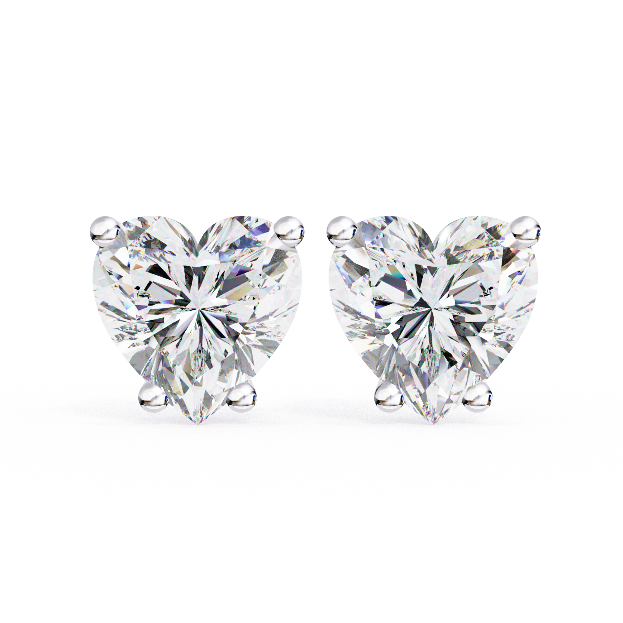 Four-Prong Heart Cut Diamond Stud Earrings