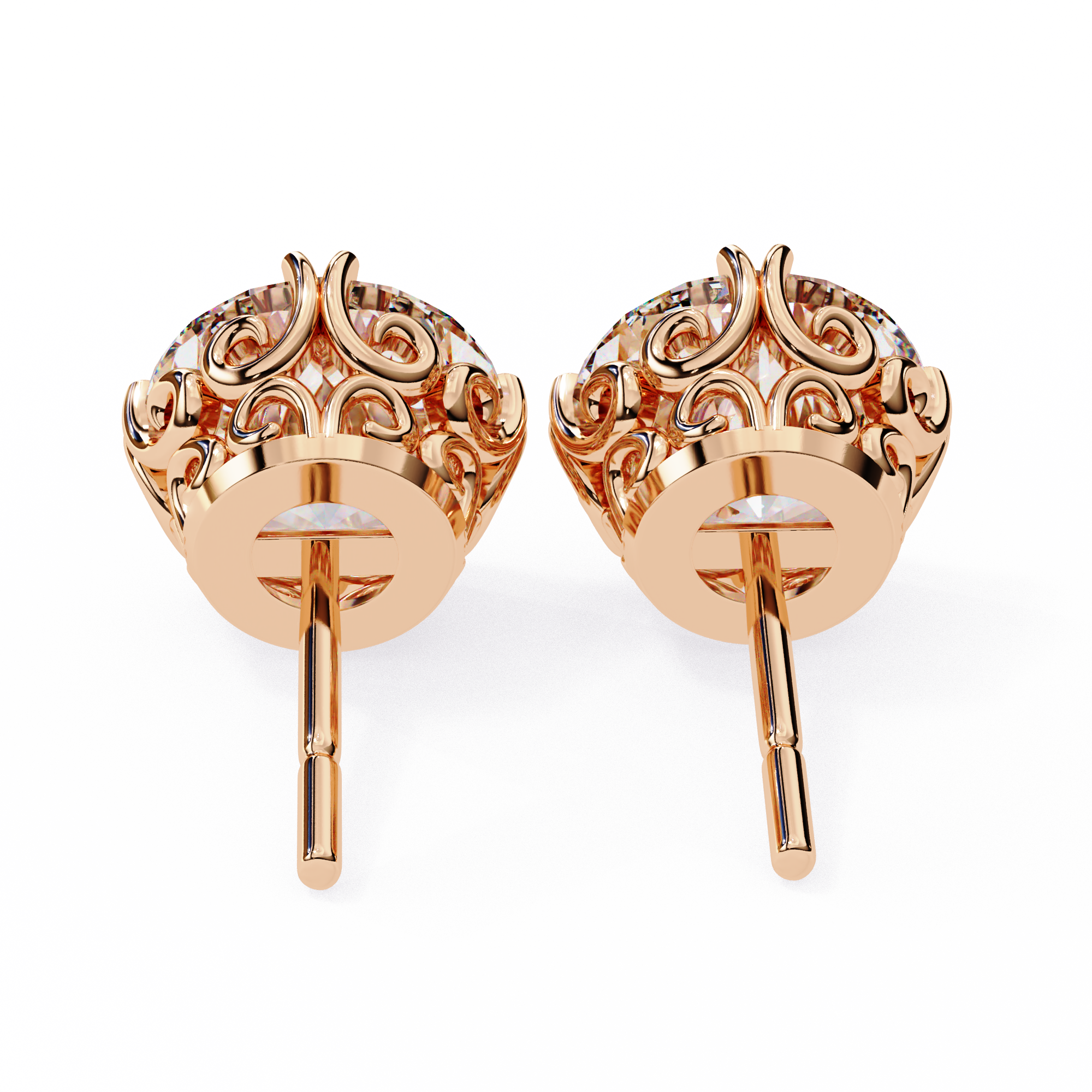 Four-Prong Round Cut Diamond Stud Earrings