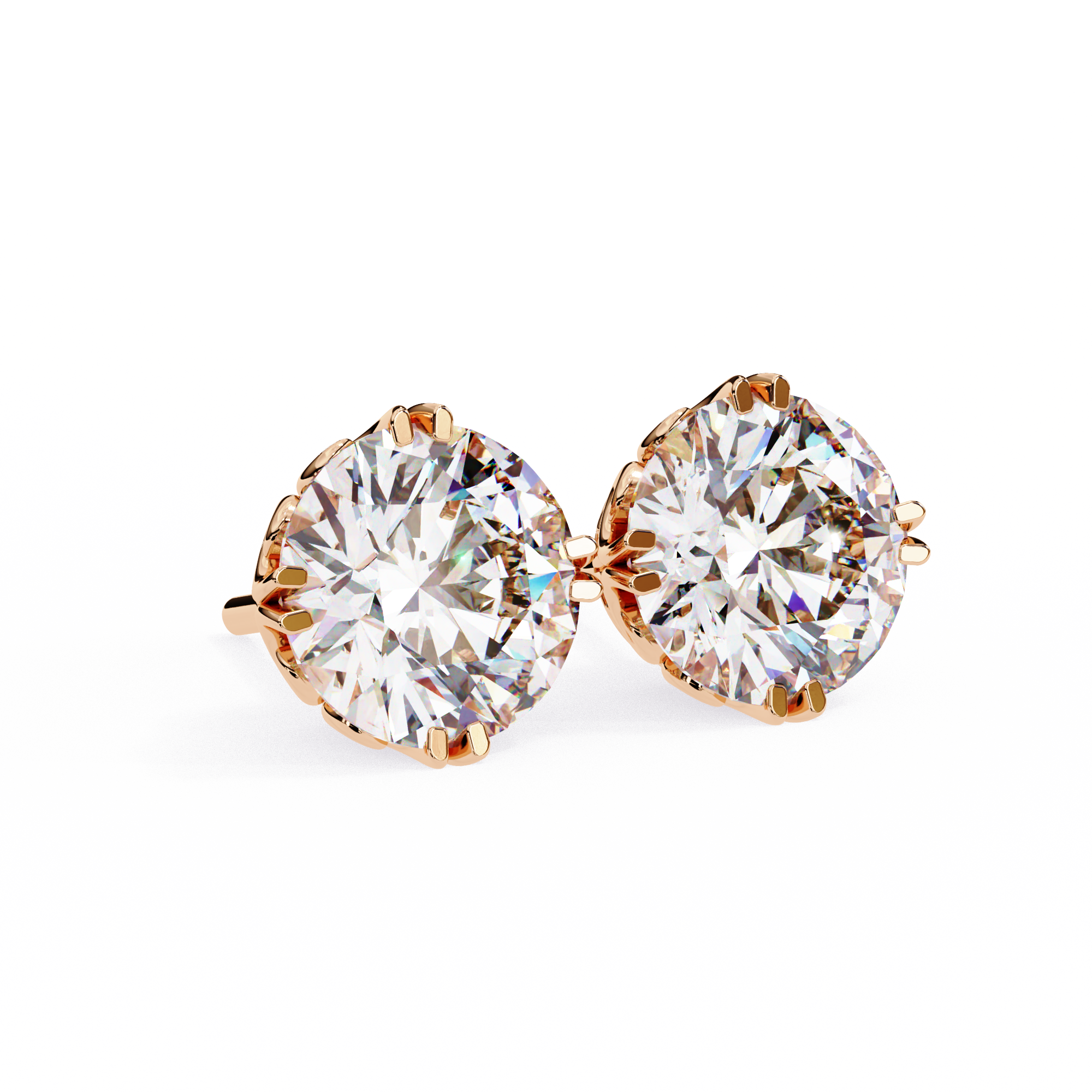 Four-Prong Round Cut Diamond Stud Earrings