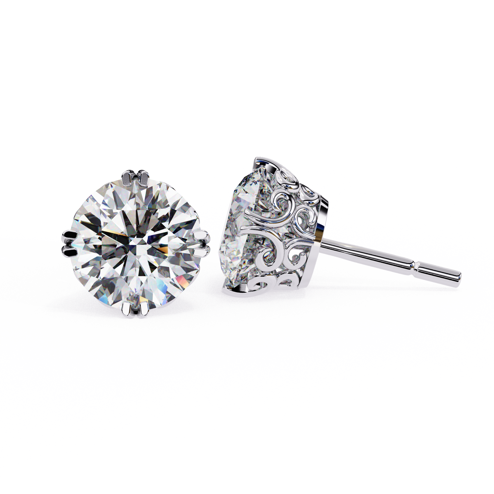 Four-Prong Round Cut Diamond Stud Earrings