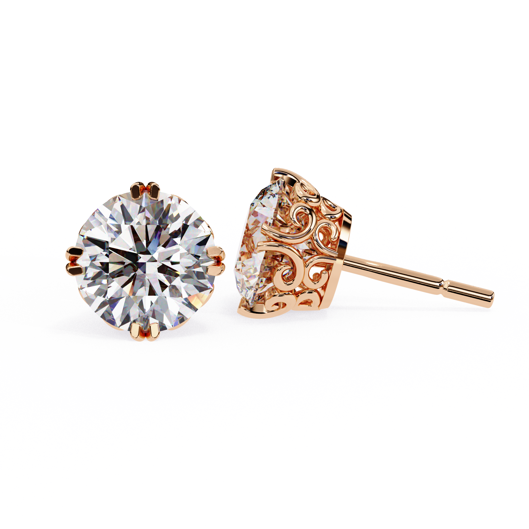 Four-Prong Round Cut Diamond Stud Earrings