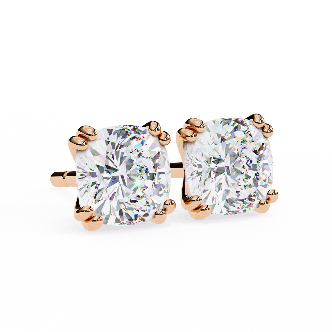 Four-Prong Square Cushion Cut Diamond Stud Earrings