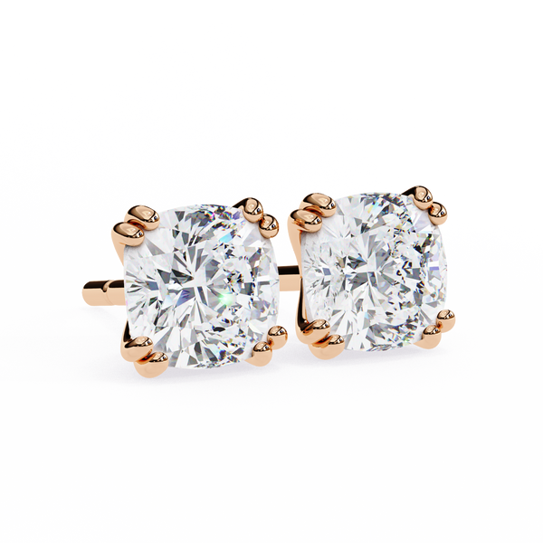 Four-Prong Square Cushion Cut Diamond Stud Earrings