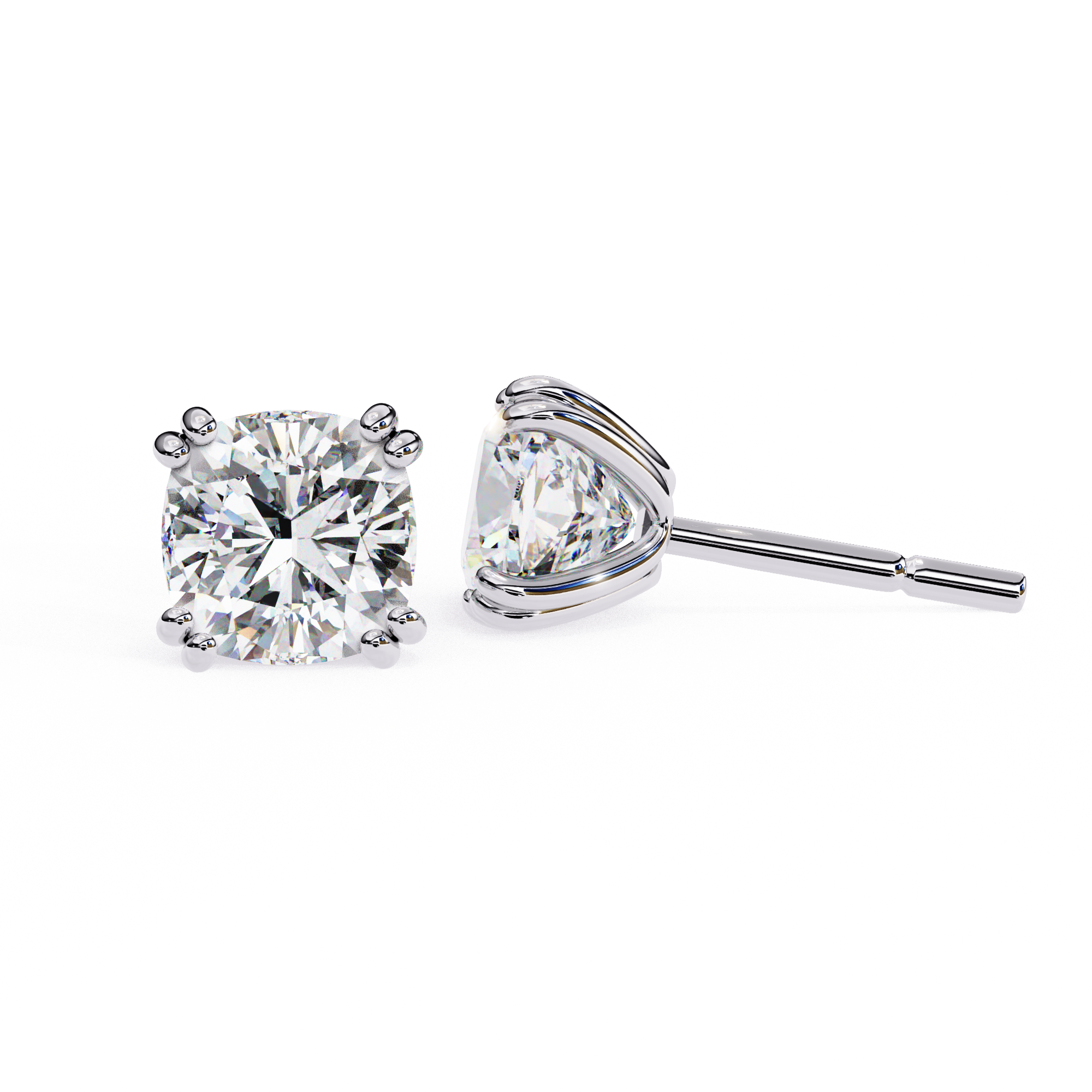 Four-Prong Square Cushion Cut Diamond Stud Earrings
