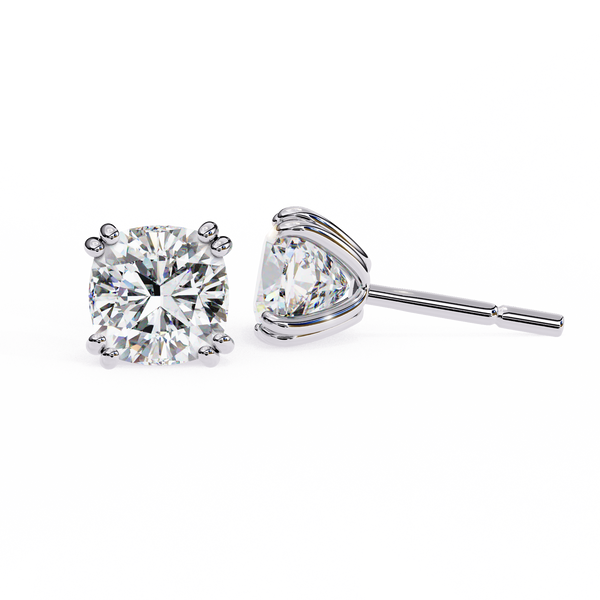 Four-Prong Square Cushion Cut Diamond Stud Earrings