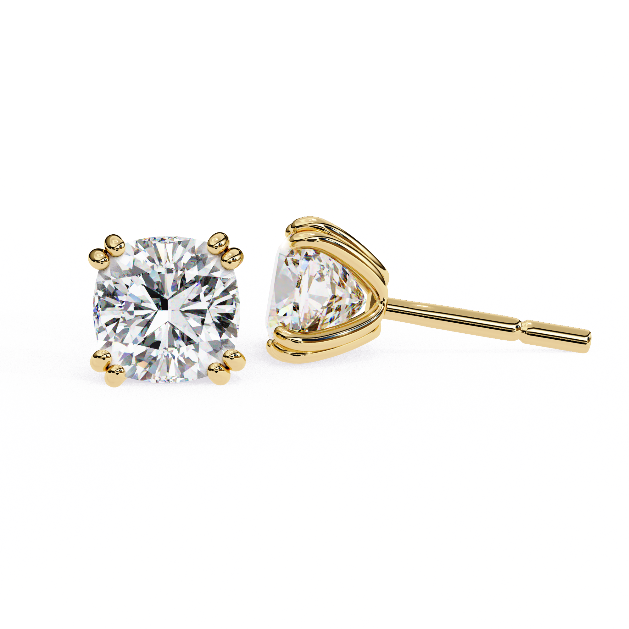 Four-Prong Square Cushion Cut Diamond Stud Earrings