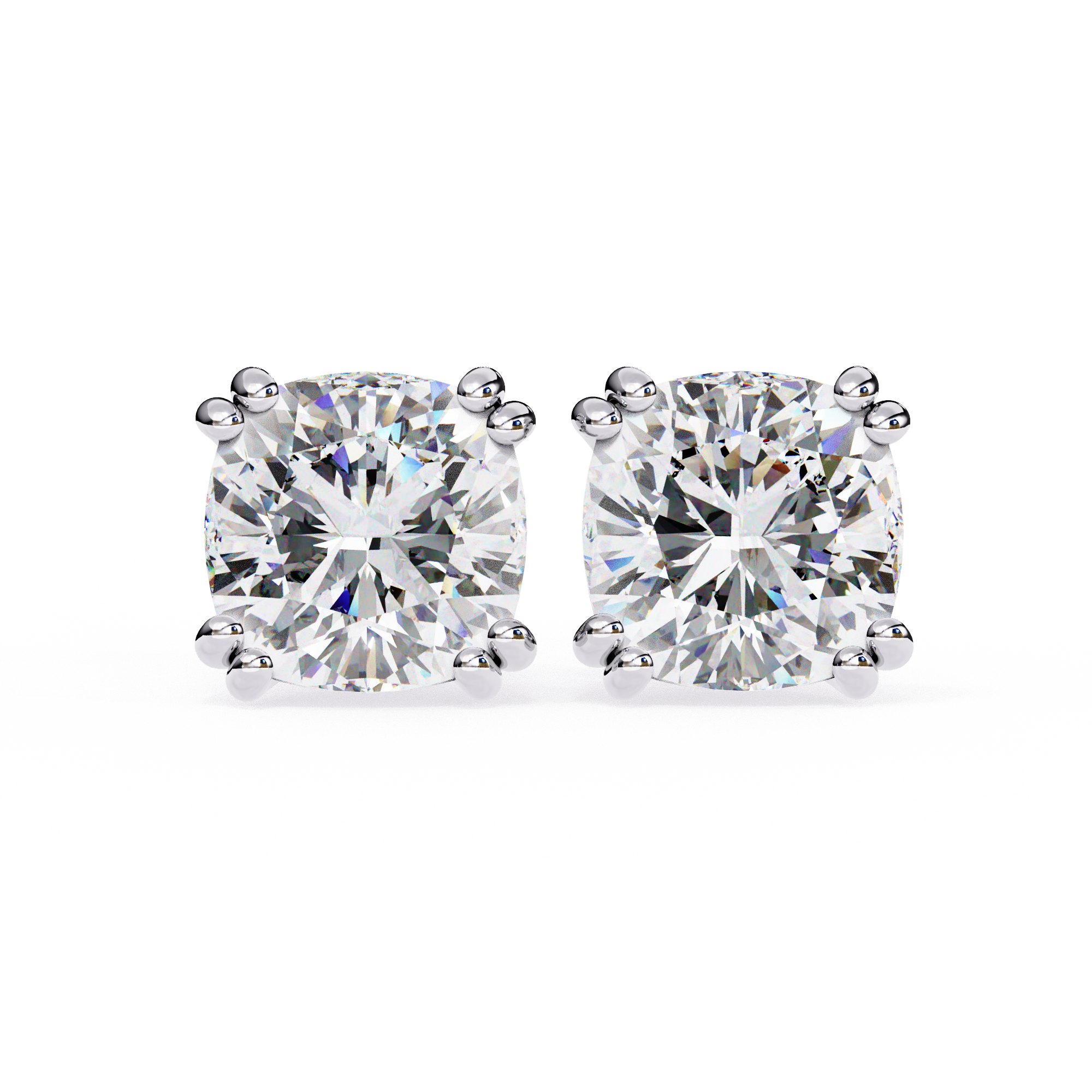 Four-Prong Square Cushion Cut Diamond Stud Earrings