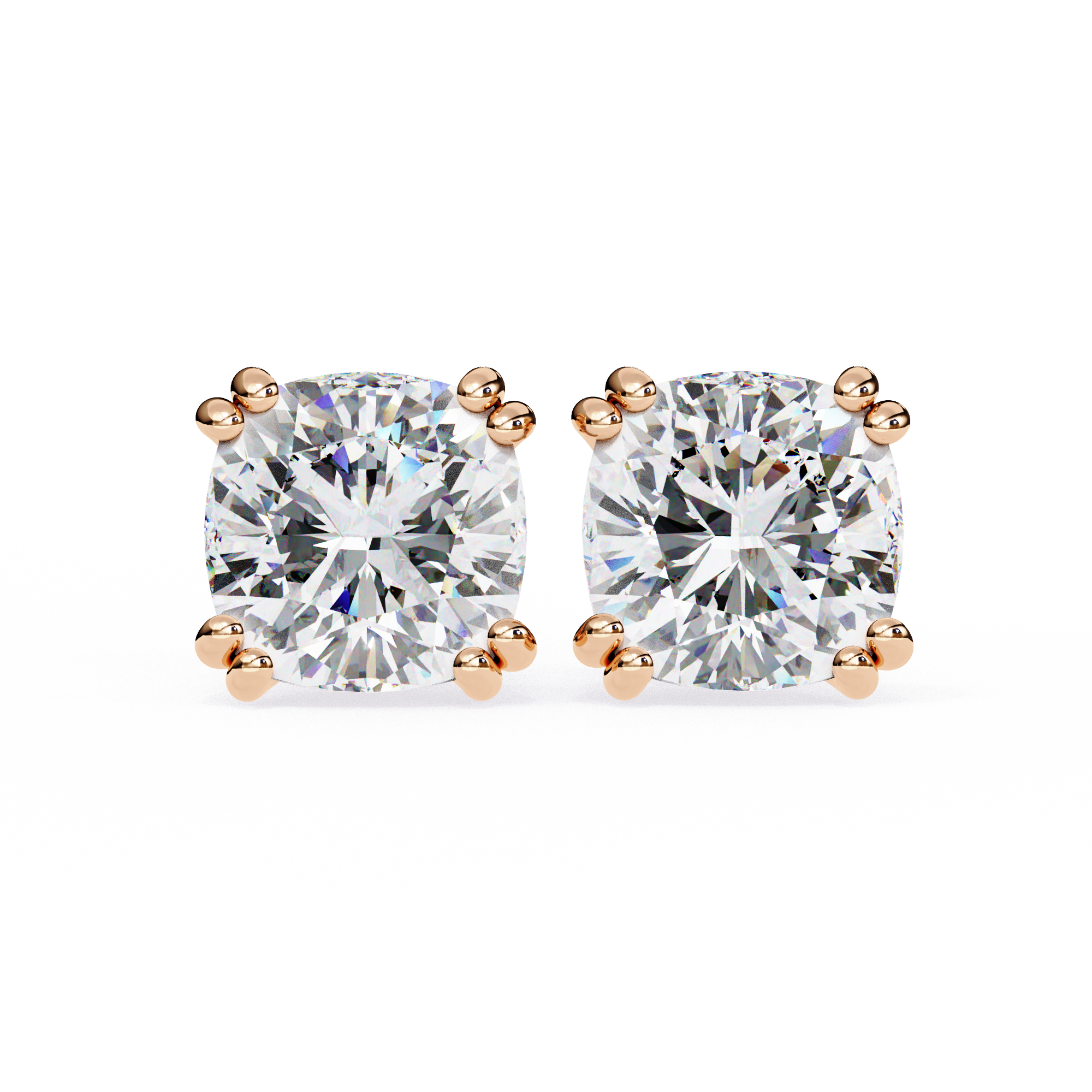 Four-Prong Square Cushion Cut Diamond Stud Earrings