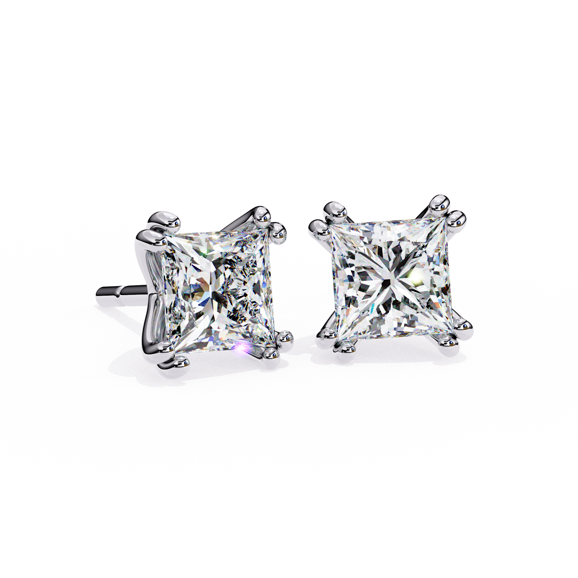 Four-Prong Princess Cut Diamond Stud Earrings