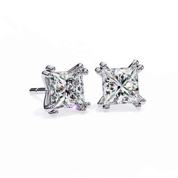 Four-Prong Princess Cut Diamond Stud Earrings