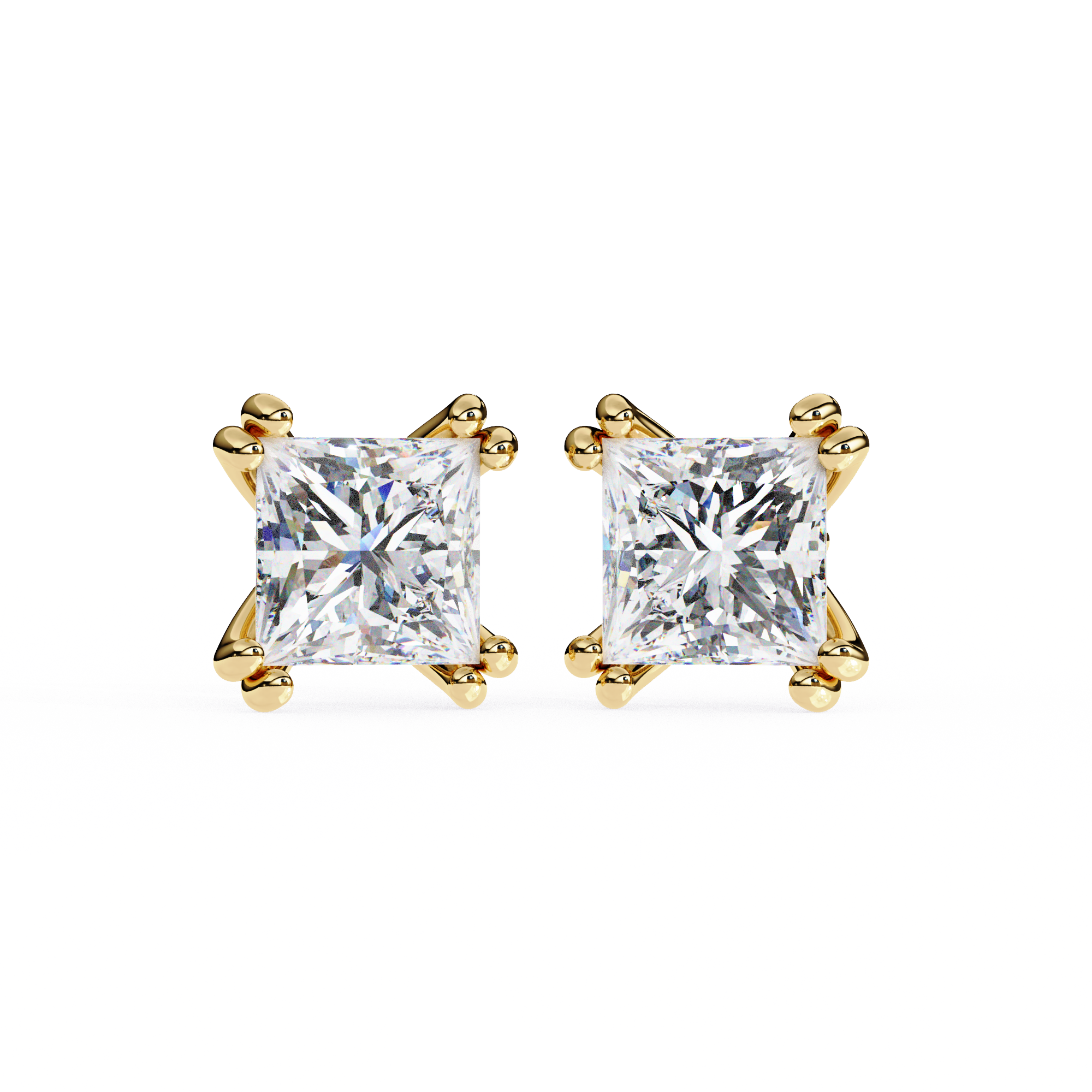 Four-Prong Princess Cut Diamond Stud Earrings