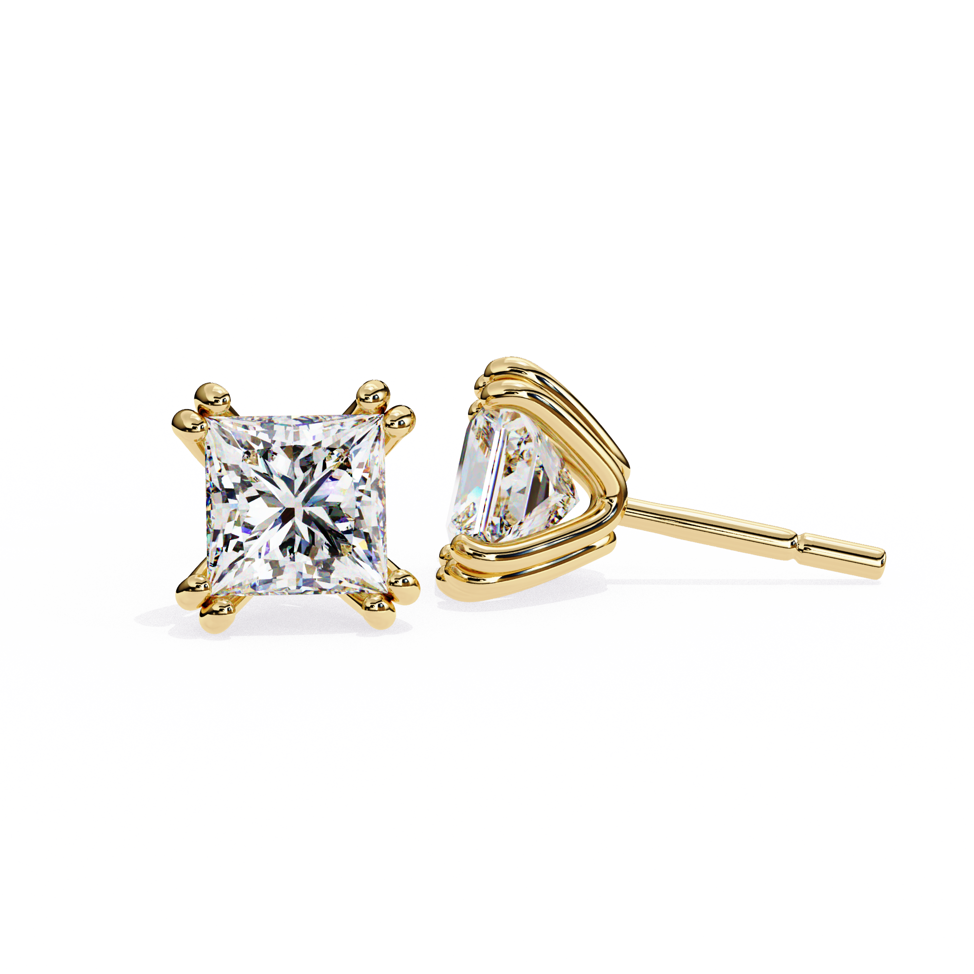 Four-Prong Princess Cut Diamond Stud Earrings