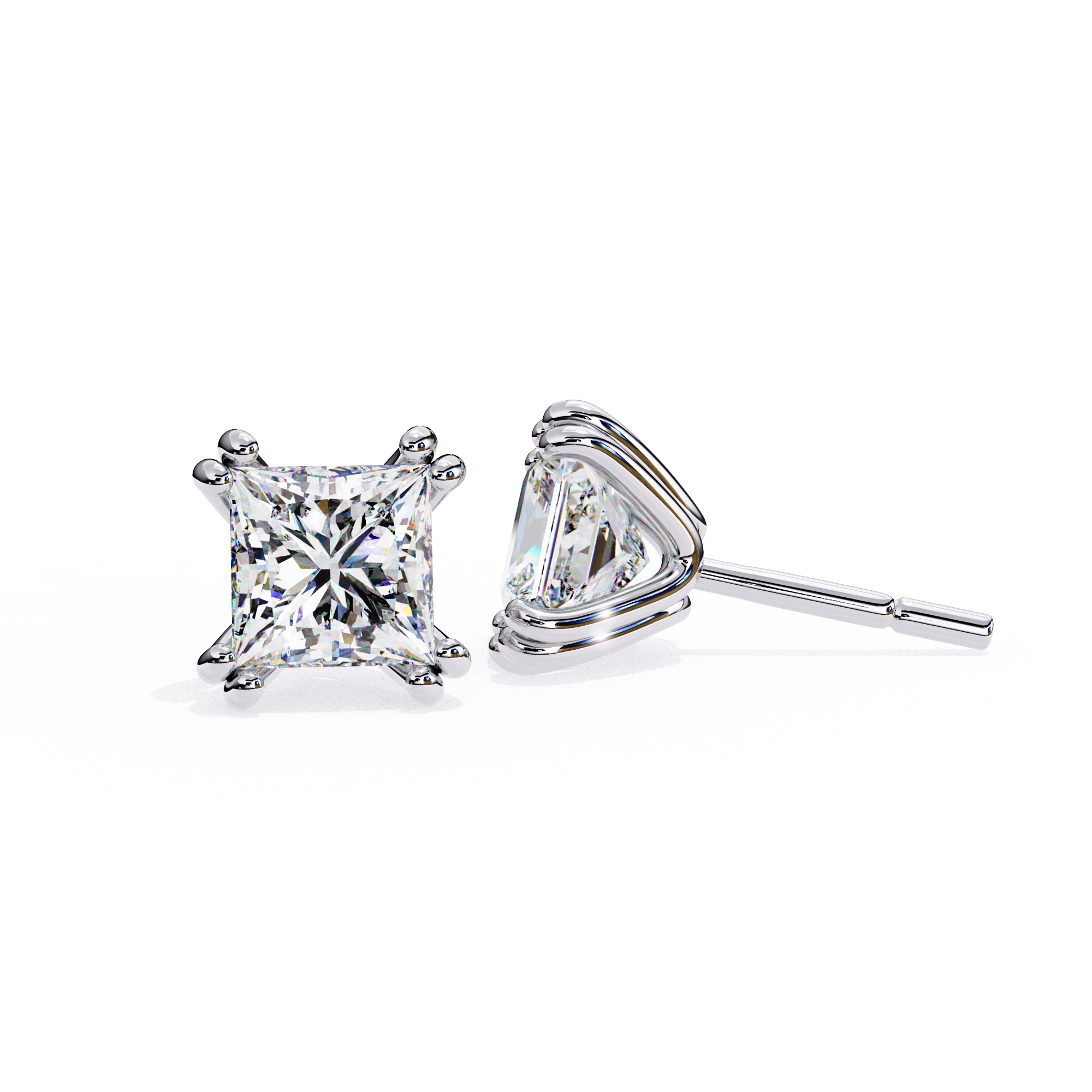 Four-Prong Princess Cut Diamond Stud Earrings