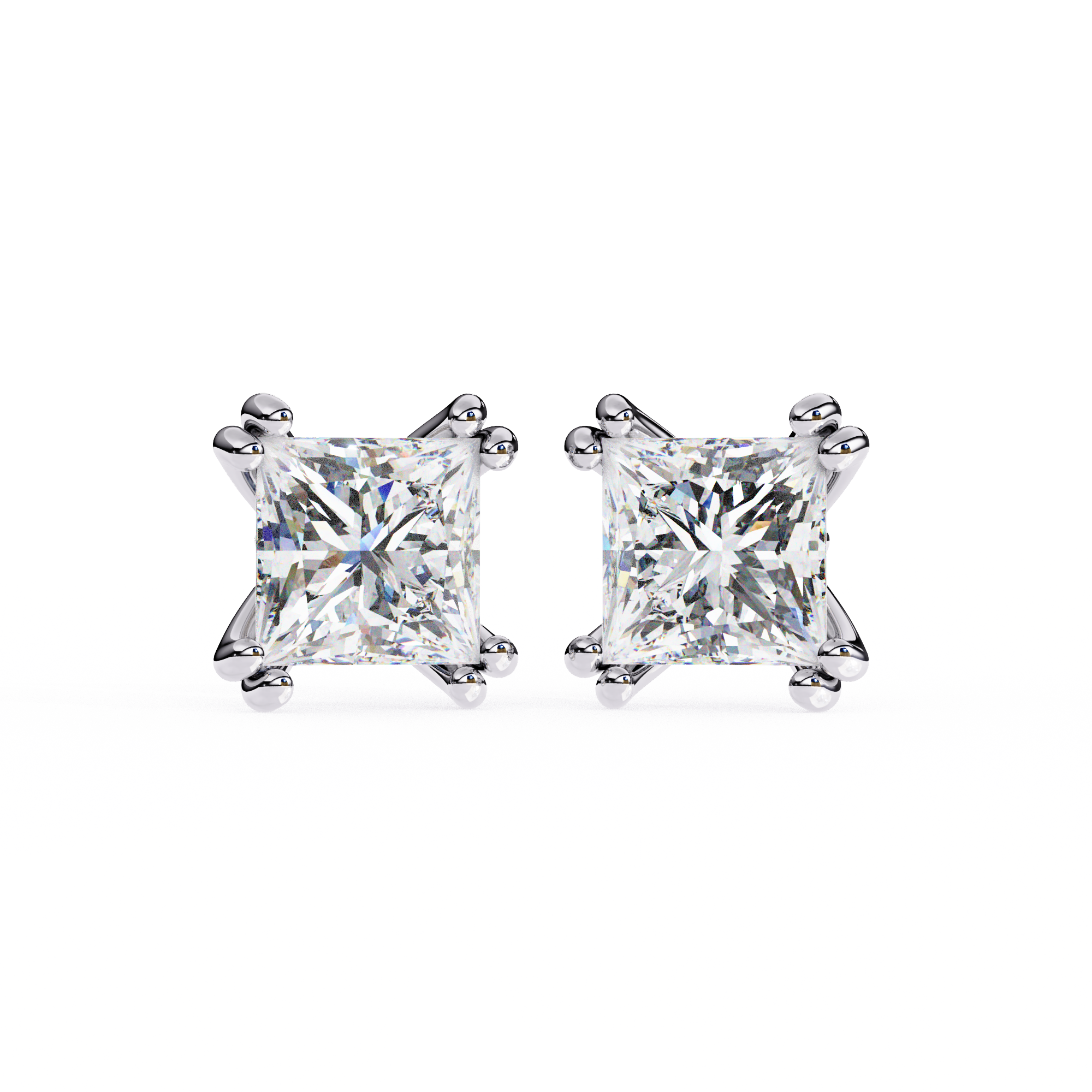 Four-Prong Princess Cut Diamond Stud Earrings