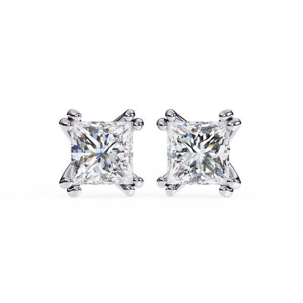 Four-Prong Princess Cut Diamond Stud Earrings