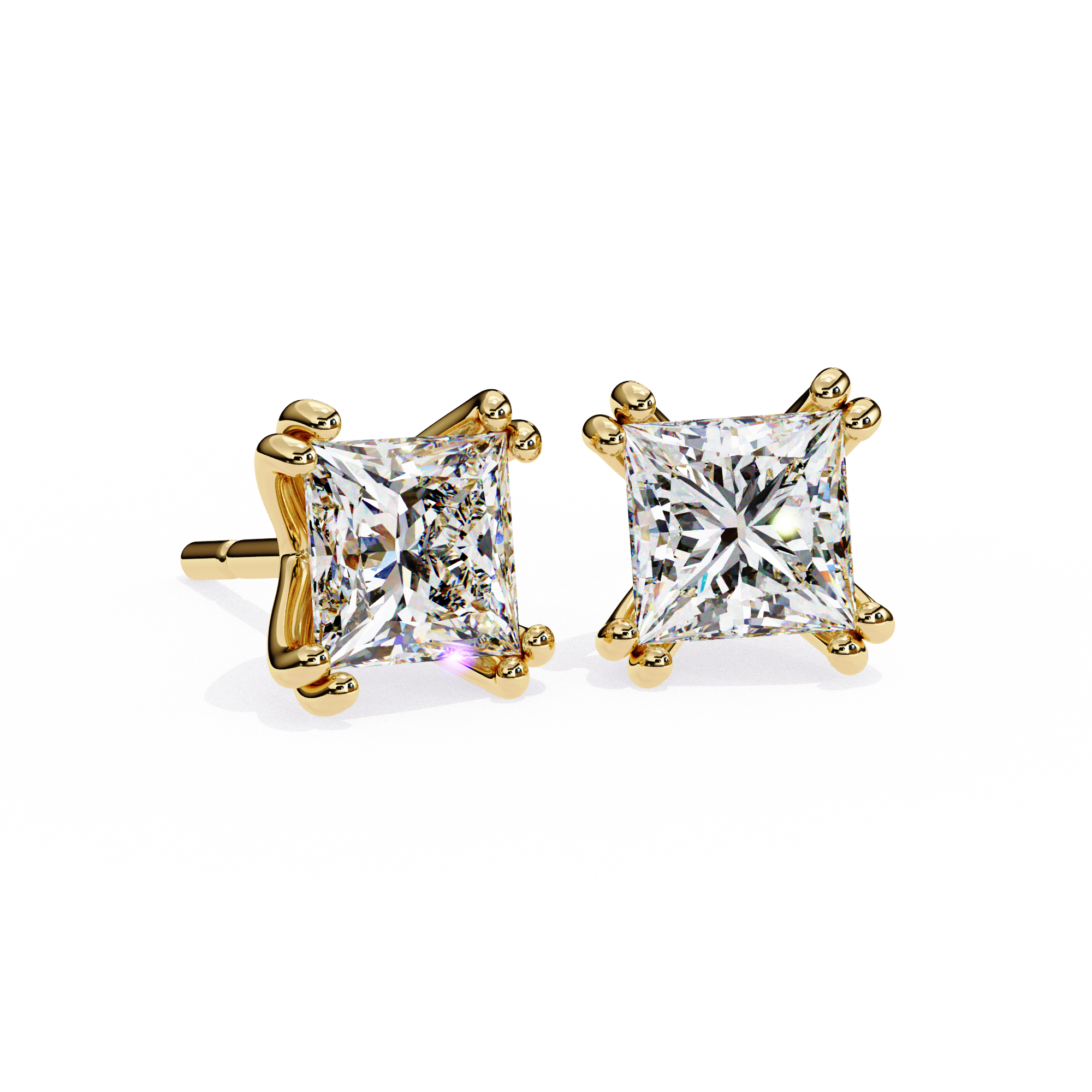 Four-Prong Princess Cut Diamond Stud Earrings