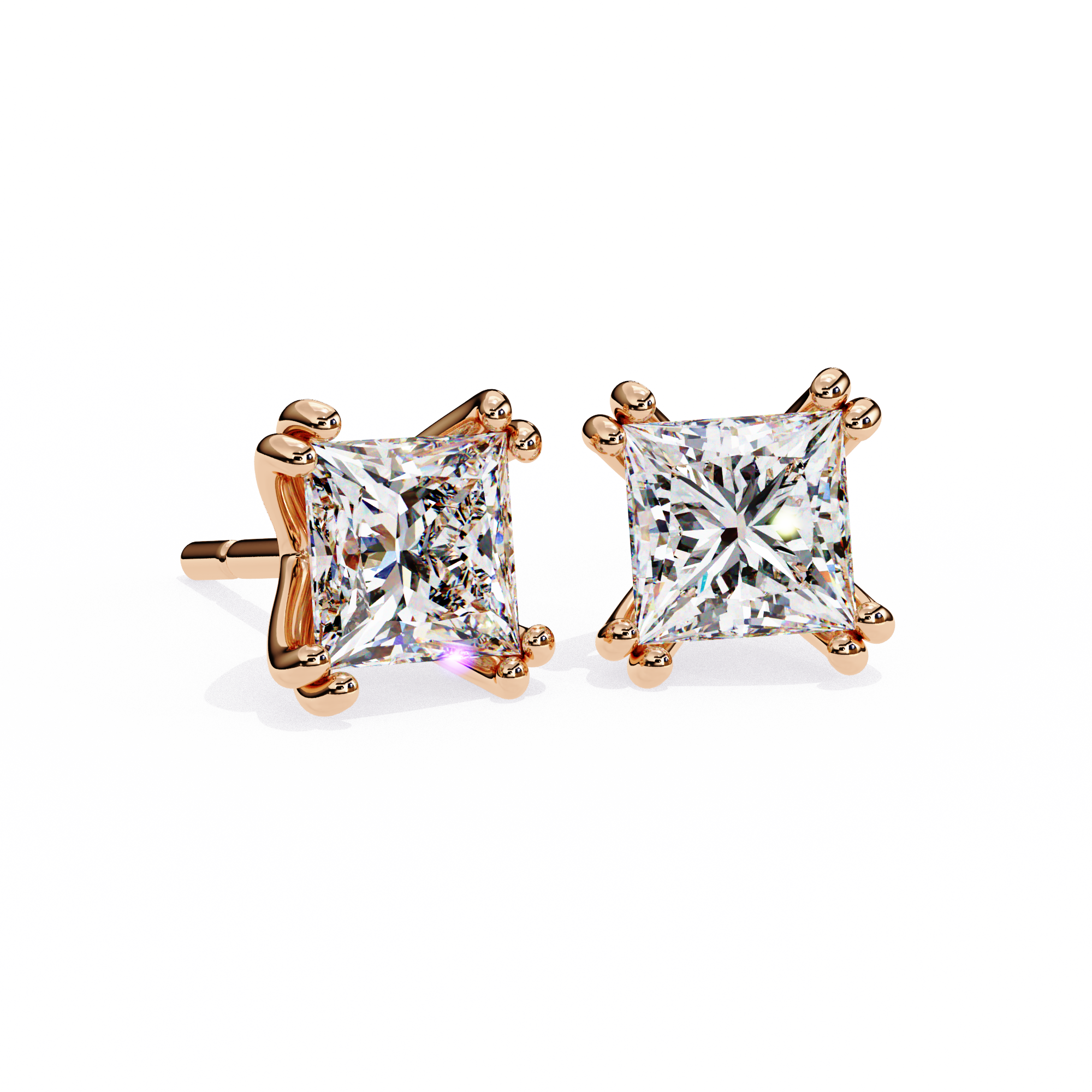 Four-Prong Princess Cut Diamond Stud Earrings