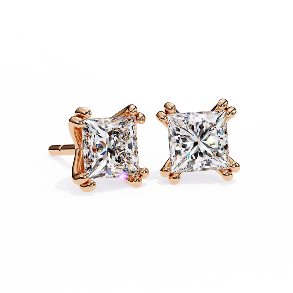 Four-Prong Princess Cut Diamond Stud Earrings
