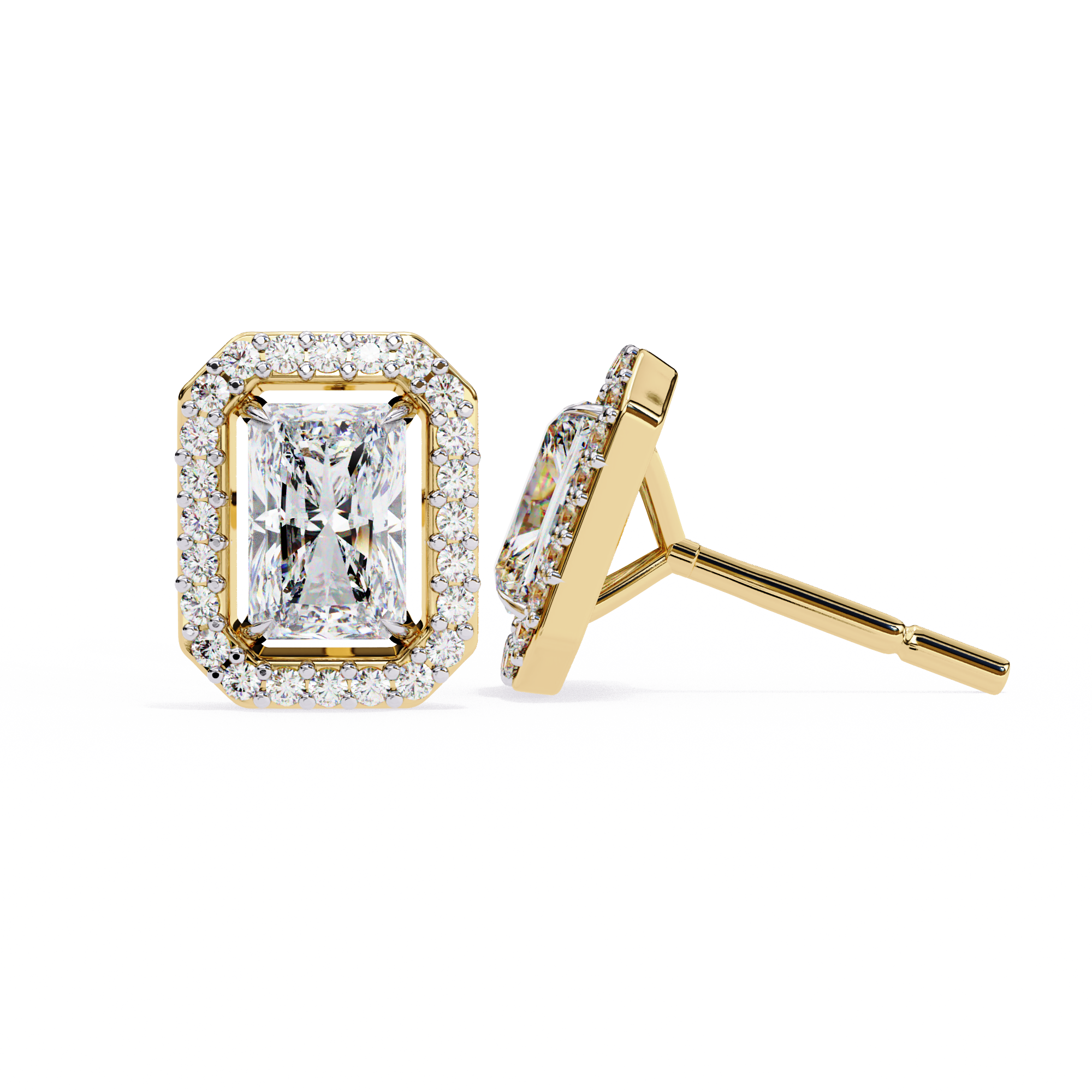 Radiant Cut Halo Stud Earrings