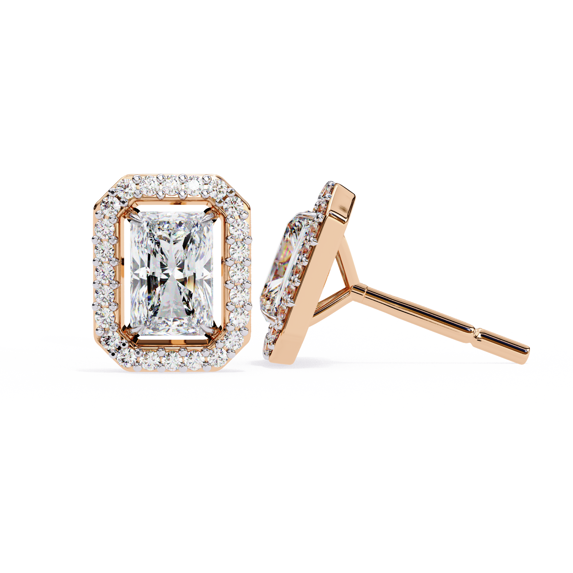 Radiant Cut Halo Stud Earrings