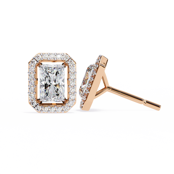 Radiant Cut Halo Stud Earrings