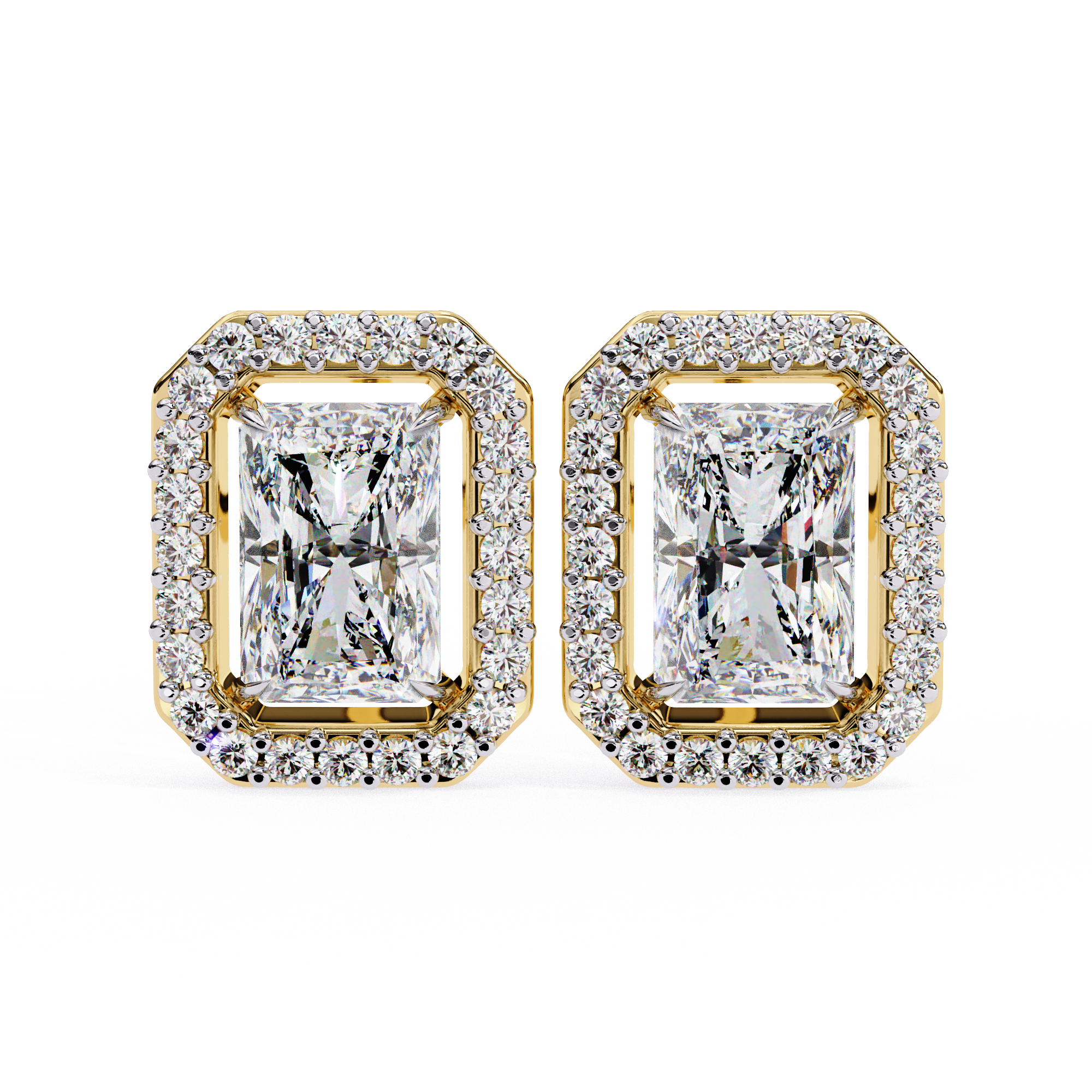 Radiant Cut Halo Stud Earrings