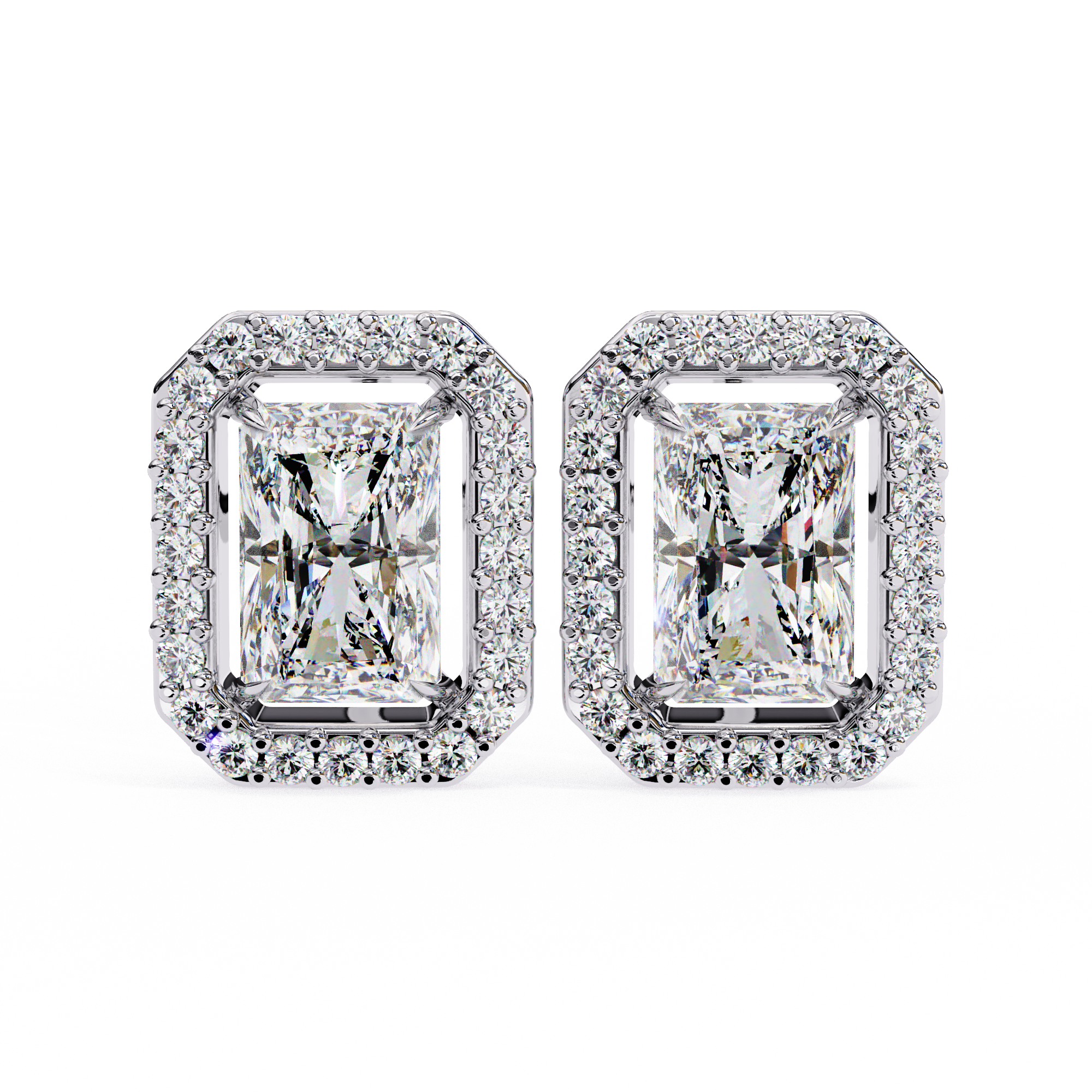 Radiant Cut Halo Stud Earrings
