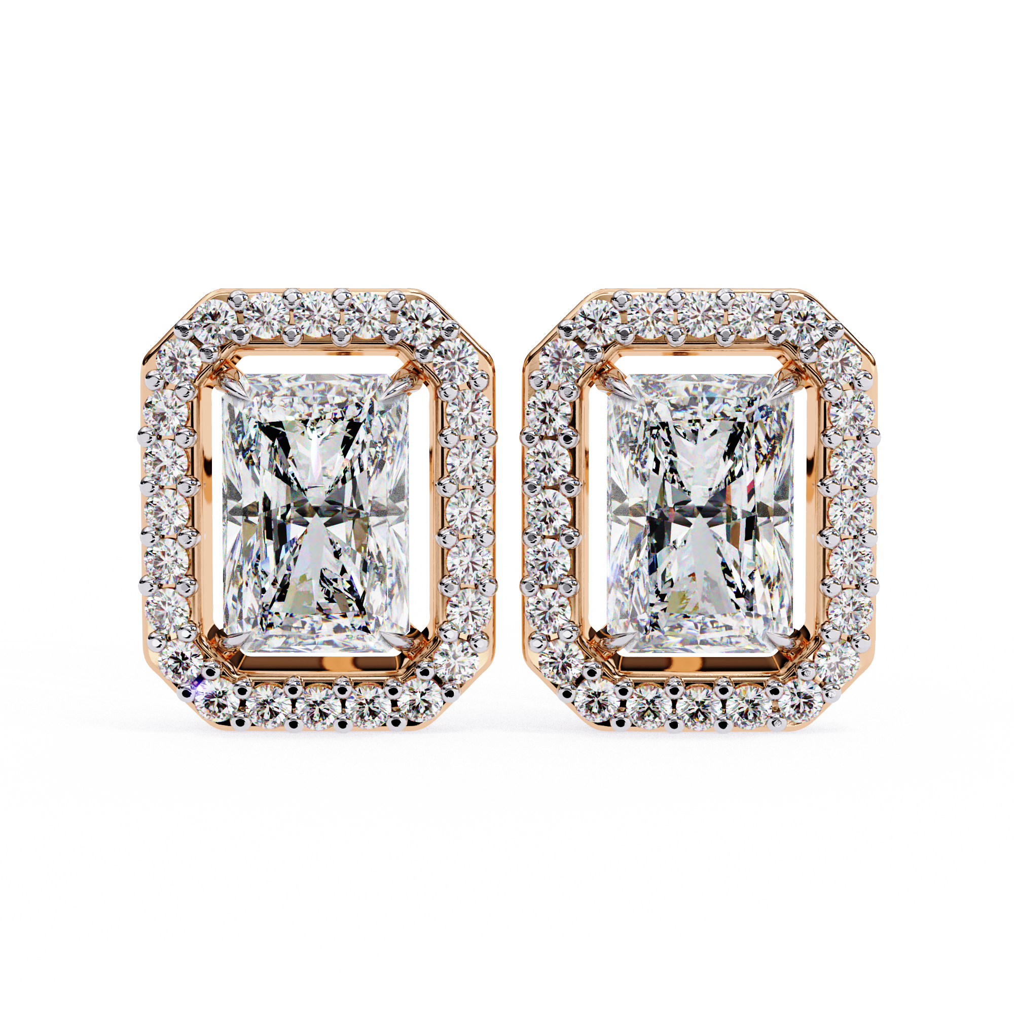 Radiant Cut Halo Stud Earrings