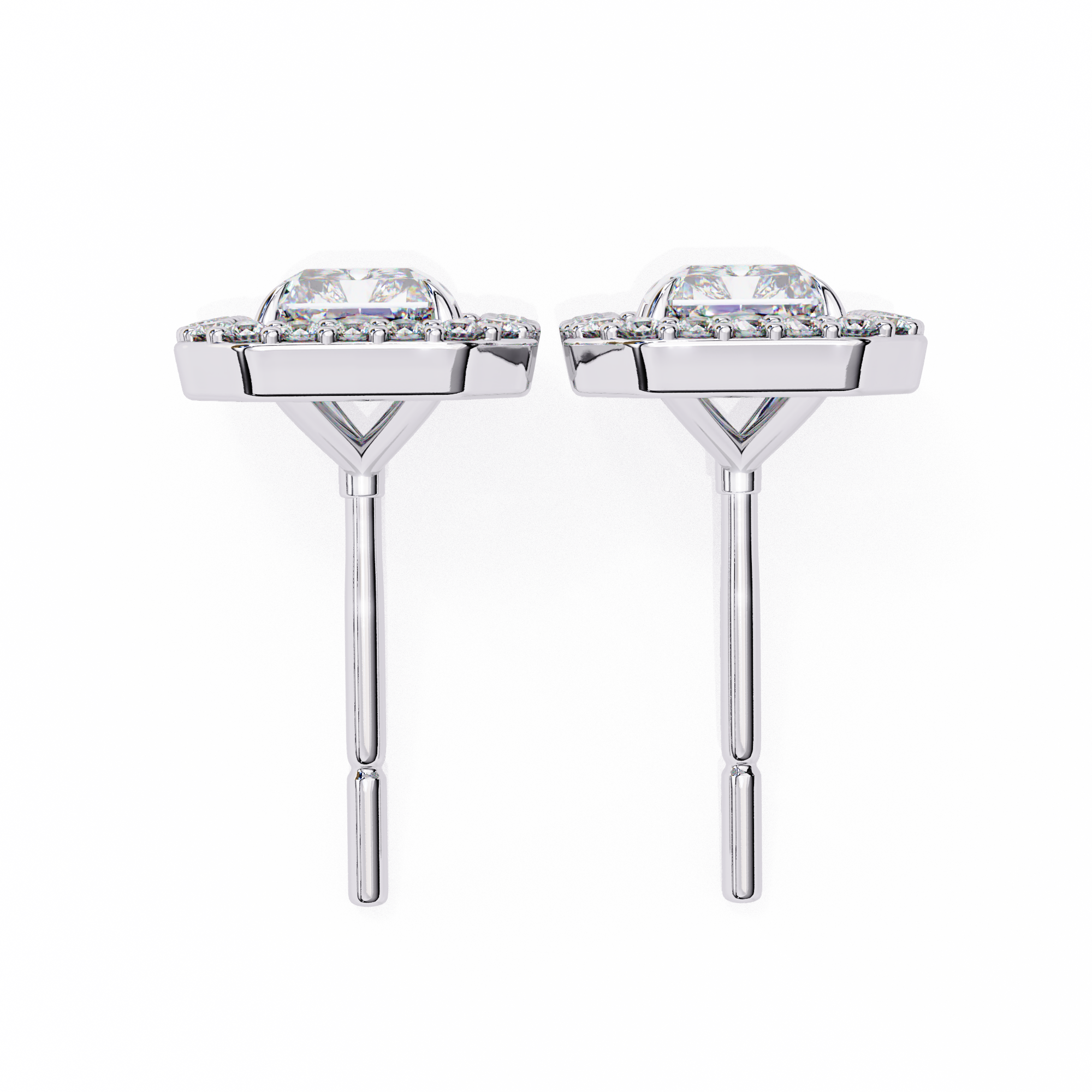 Radiant Cut Halo Stud Earrings