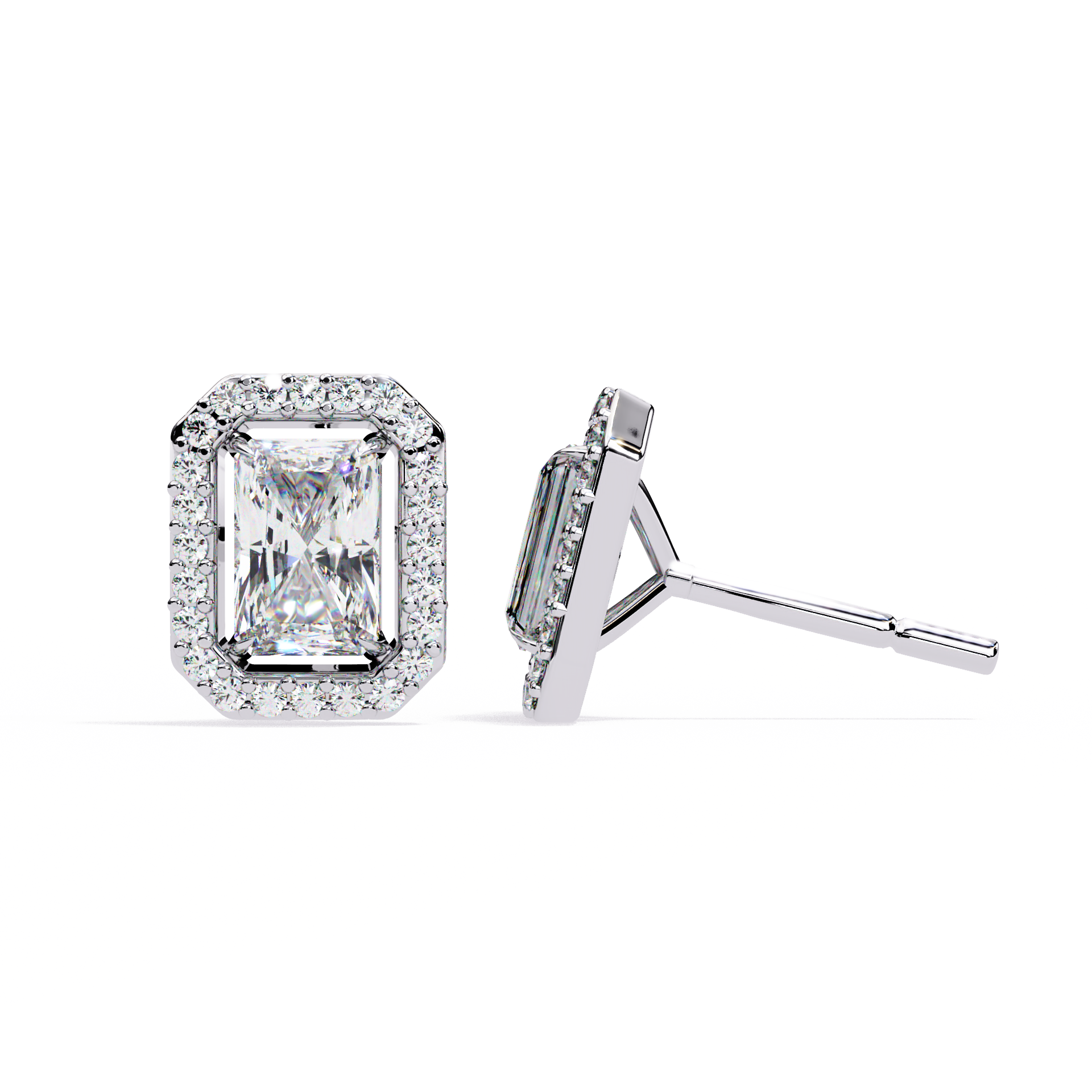 Radiant Cut Halo Stud Earrings