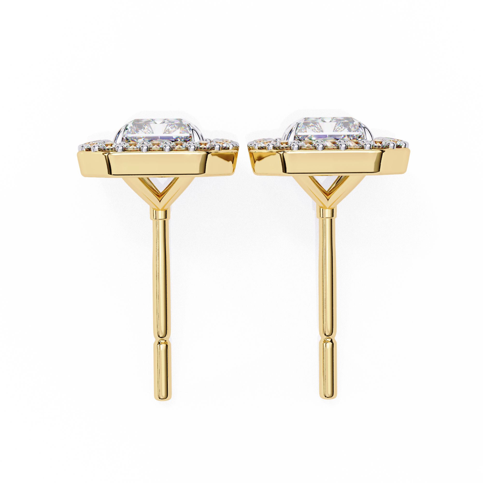 Radiant Cut Halo Stud Earrings