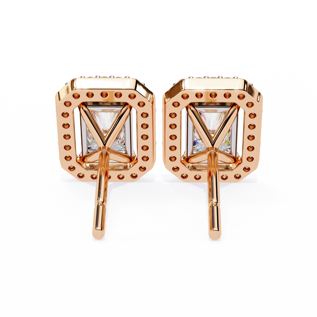 Radiant Cut Halo Stud Earrings
