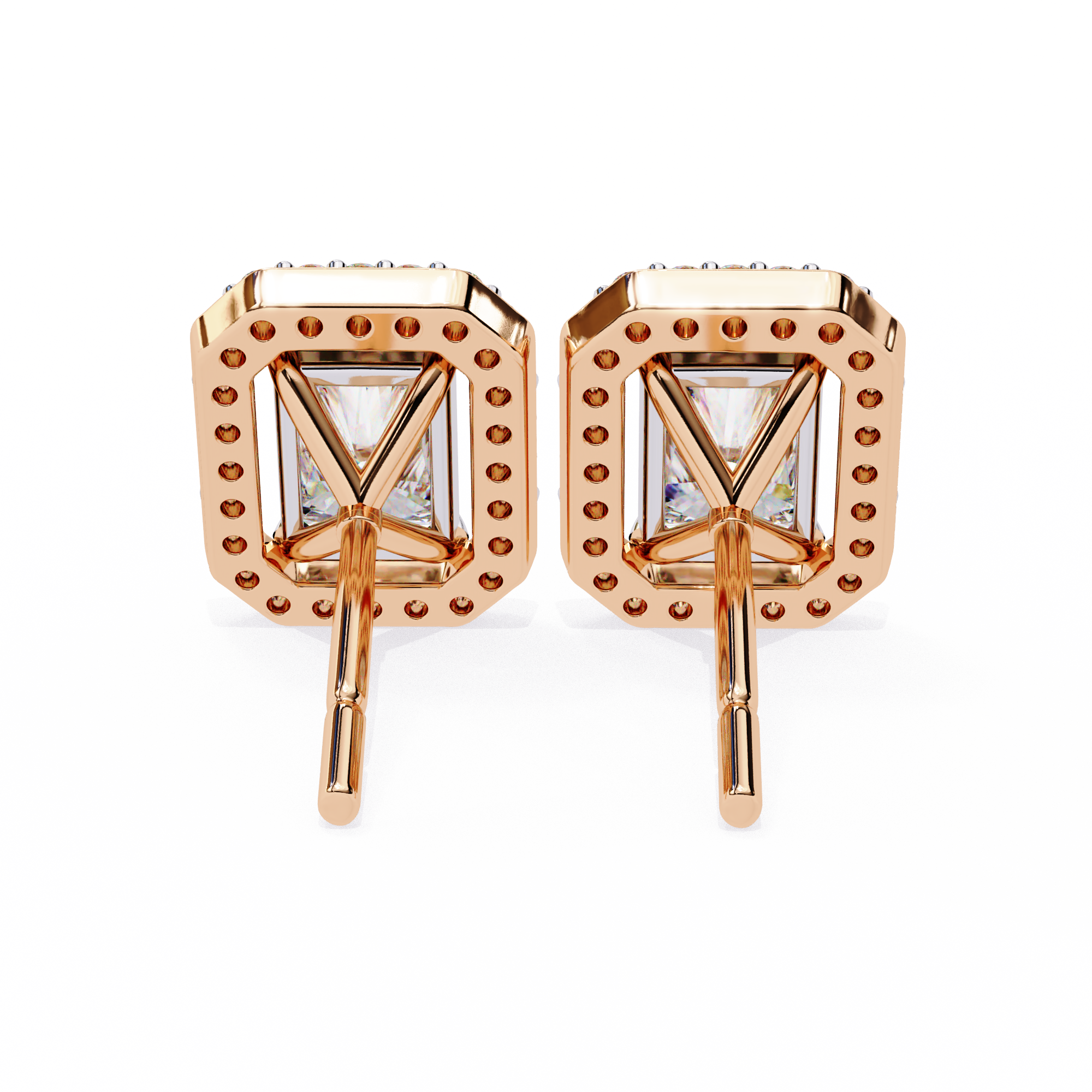 Radiant Cut Halo Stud Earrings