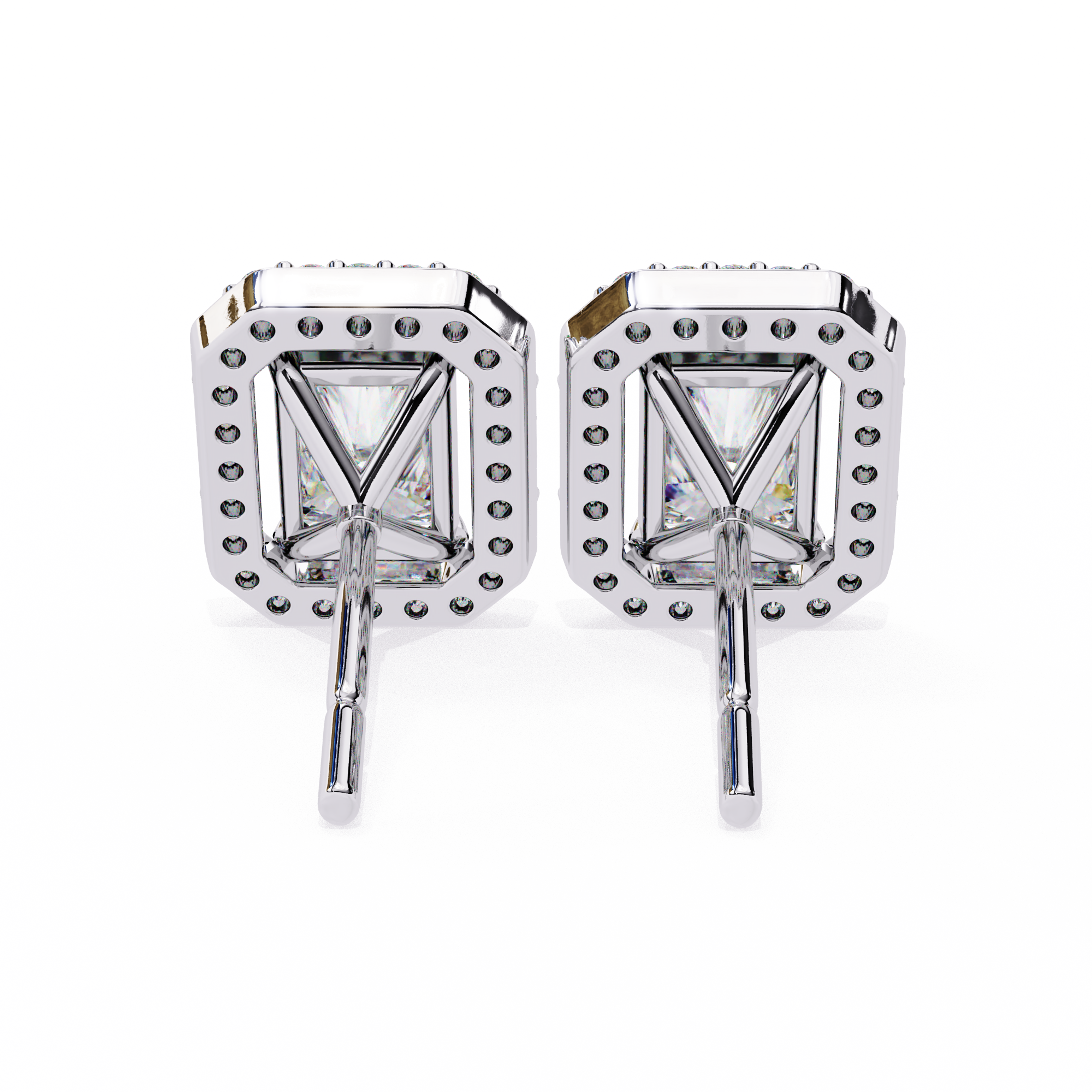 Radiant Cut Halo Stud Earrings