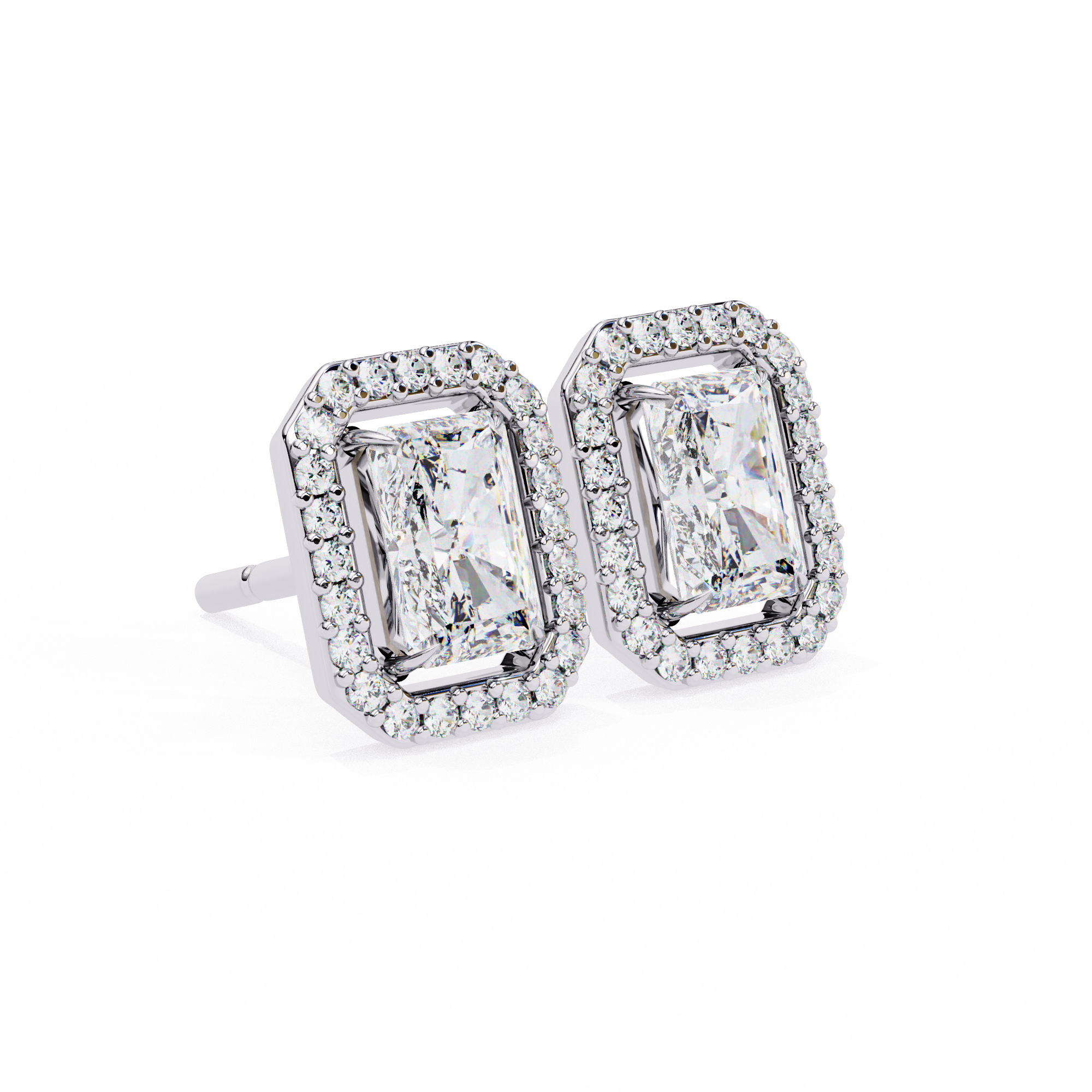 Radiant Cut Halo Stud Earrings